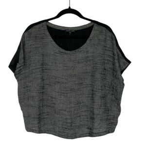 Eileen Fisher cropped top black white knit front and silk back size Small